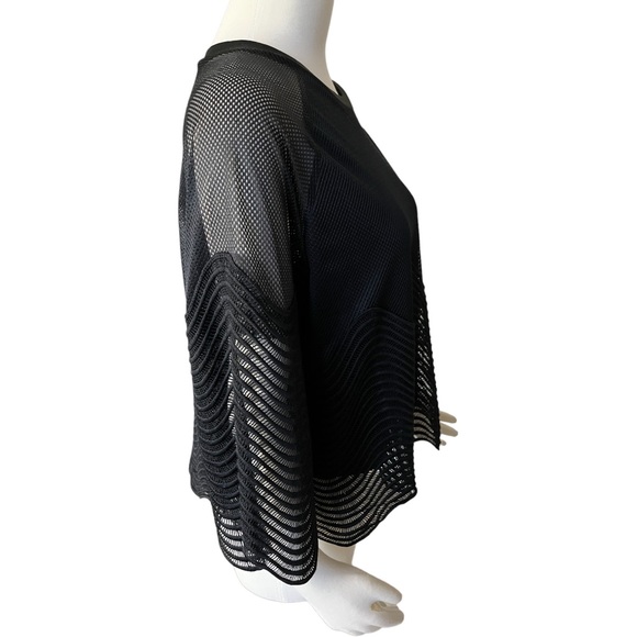 True Life NWT Black Mesh Blouse with Scalloped Edging size L - Picture 6 of 12
